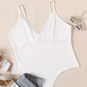 NEW! White Lace Panel Cami Shein Bodysuit (1X)